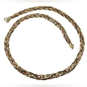 Vintage Braided Silver Gold and Rose Tone 4 Braided Chain Necklace 25”